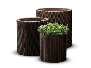 Dekoratīvo puķu podu komplekts Keter Cylinder Planters, plastmasas, brūni, S+M+L, 3 gab.