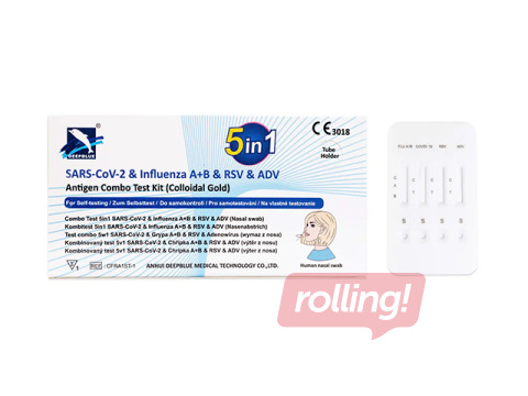 Covid-19 DeepBlue 5in1, ātrais SARS-CoV-2 antigēna, gripas A+B, RSV un ADV tests