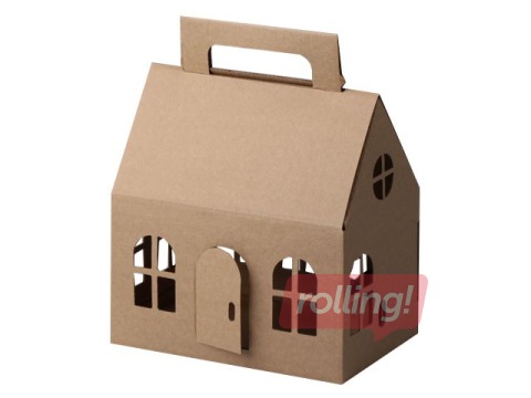 Dāvanu kastīte Ziemassvētku mājiņa, 200x130x120(+90)mm, kartona, brūna