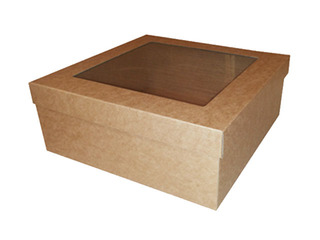 Упаковочная коробка, 190x190x80 мм, с окном, коричневая