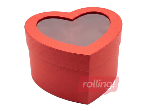 Dāvanu kastīte sirds formā, 130 x 120 x 850mm, ar logu, sarkana  