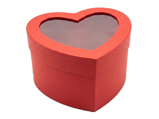 Dāvanu kastīte sirds formā, 130 x 120 x 850mm, ar logu, sarkana  