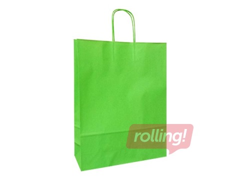 Papīra maisiņš ar vītiem rokturiem, 320x120x410mm, gaiši zaļš