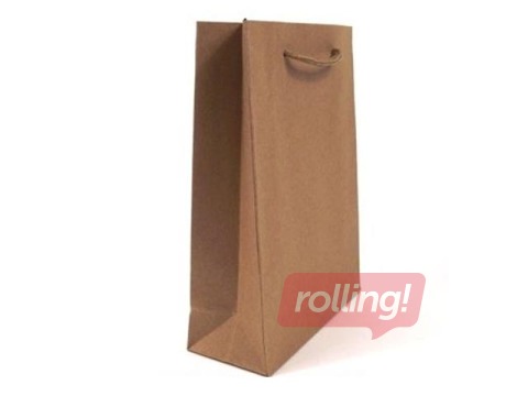 Gift bag with fabric handle, 15 x 6 x 20cm, kraft paper, brown