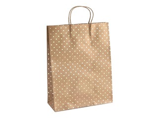Papīra maisiņš ar rokturiem, 39 x 12 x 30 cm, brūns ar zelta punktiņiem, 5 gab