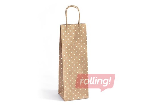 Papīra maisiņš ar rokturiem, 12 x 10 x 35 cm, brūns ar zelta punktiņiem, 5 gab