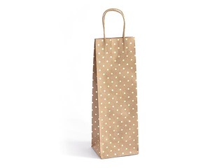 Papīra maisiņš ar rokturiem, 12 x 10 x 35 cm, brūns ar zelta punktiņiem, 5 gab