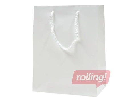 Dāvanu maisiņš ar virves rokturiem, 18 x 10 x 23 cm, balts