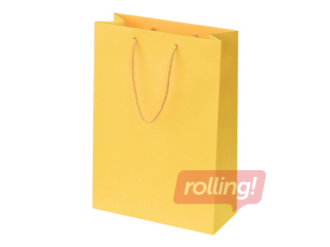 Papīra maisiņš ar rokturiem, dzeltens, 230x100x330mm
