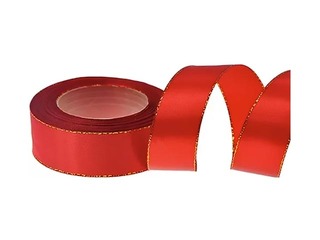 Dāvanu saiņošanas lente ar metalizētu diegu, 25 mm/ 18 m, RedGold, auduma