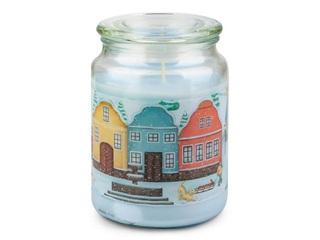 Aromātiskā svece Provence Ziemassvētku pilsēta, stikla traukā ar vāku, 14cm