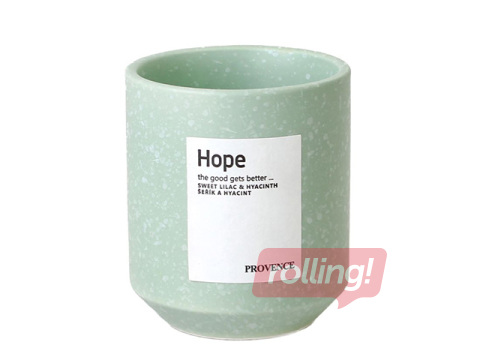 Svece Provence Hope, keramikas glāzē, ceriņi un hiacinte, zaļa, Ø7×8cm
