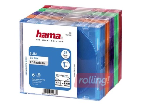 HAMA CD/DVD vāciņi, plāni 5.2mm, 25 gab. iepak., krāsaini 