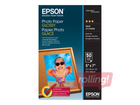 EPSON foto papīrs, glancēts, 13x18cm, 200 g/m², 50 loksnes