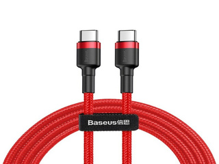 Savienotājvads Baseus Cafule Type C - Type C 60W PD 2.0 QC 3.0 1m, sarkans