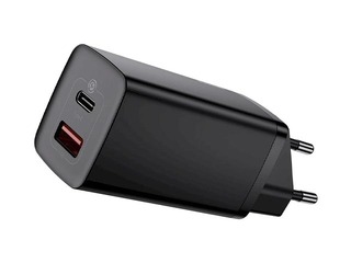 Adapteris Baseus, GaN2, USB-A + Type C, 65W, melns
