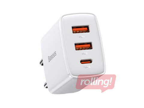 Lādētājs Baseus QC USB Type C + 2x USB, 30W, balts