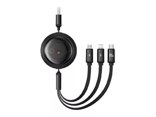 Baseus Free2Draw USB-A to USB-C/Lightning/Micro 100W, 1.1m, melns