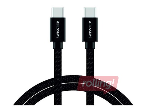 Datu un uzlādes kabelis Swissten Textile, universāls 3.1 USB-C uz USB-C, 1.2m, melns