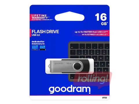 USB datu nesējs GOODRAM 16GB UTS3, USB 3.0, Melns