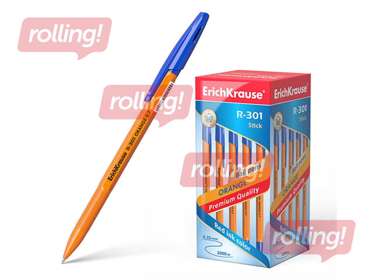 Lodīšu pildspalva ErichKrause R-301 ORANGE, 0.7mm, zila