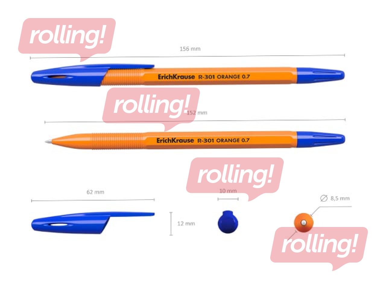 Lodīšu pildspalva ErichKrause R-301 ORANGE, 0.7mm, zila