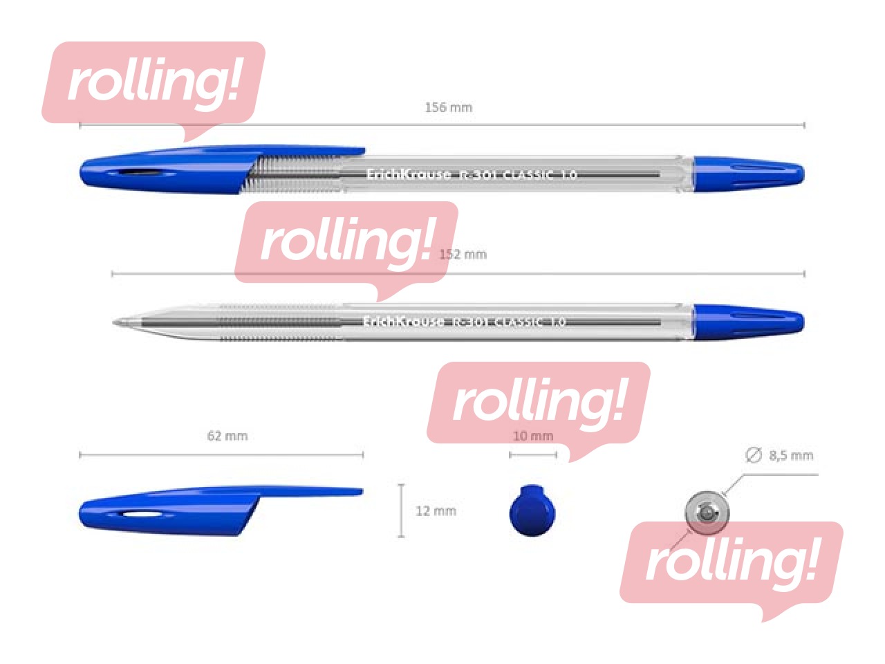 Lodīšu pildspalva ErichKrause R-301 Classic, 1mm, zila