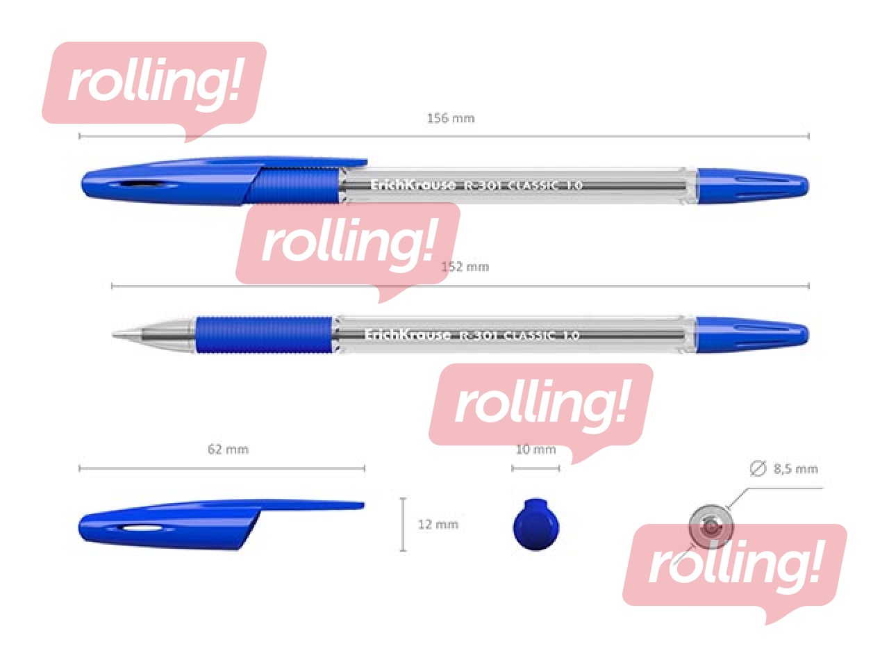 Lodīšu pildspalva ErichKrause R-301 Classic Stick&Grip, 1mm, zila