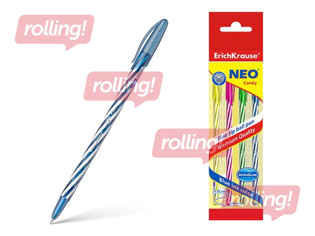 Lodīšu pildspalvu komplekts ErichKrause Neo Candy, zila tinte, 4 gab.