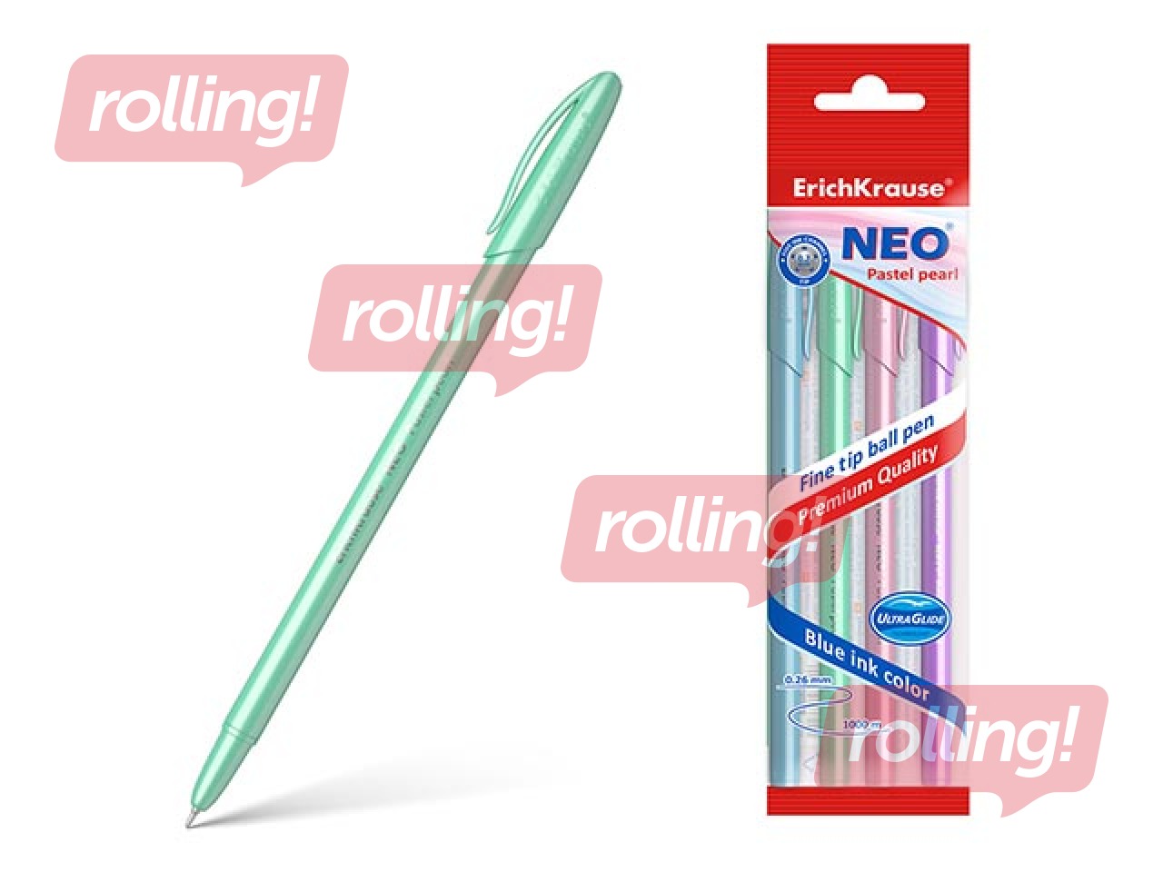Lodīšu pildspalvu komplekts ErichKrause Neo Pastel Pearl, zila tinte, 4 gab.