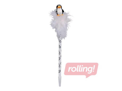 Ball pen with feather Animals, white body, 0.7mm, blue