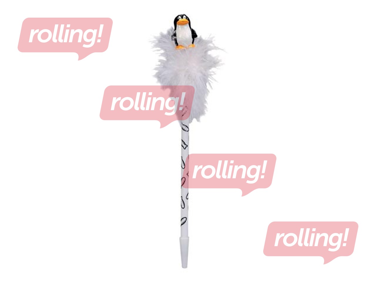 Ball pen with feather Animals, white body, 0.7mm, blue