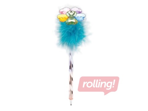 Ballpoint pen Crystal Flower with blue feathers, 0.7mm, blue