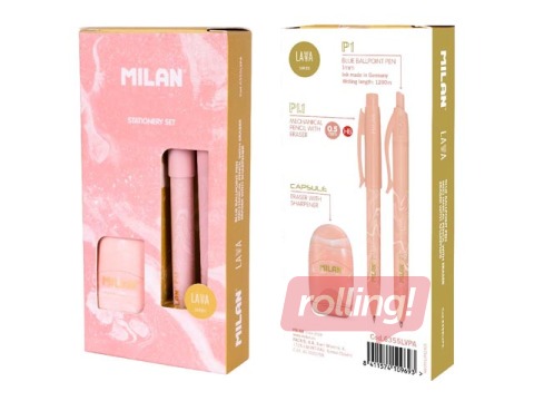 Ballpoint pen, mechanical pencil, and eraser set Milan, Lava, pink