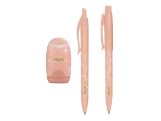 Ballpoint pen, mechanical pencil, and eraser set Milan, Lava, pink