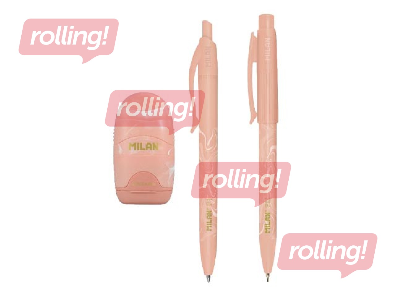 Ballpoint pen, mechanical pencil, and eraser set Milan, Lava, pink