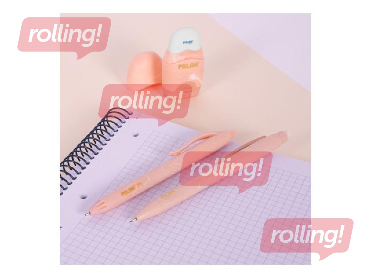 Ballpoint pen, mechanical pencil, and eraser set Milan, Lava, pink