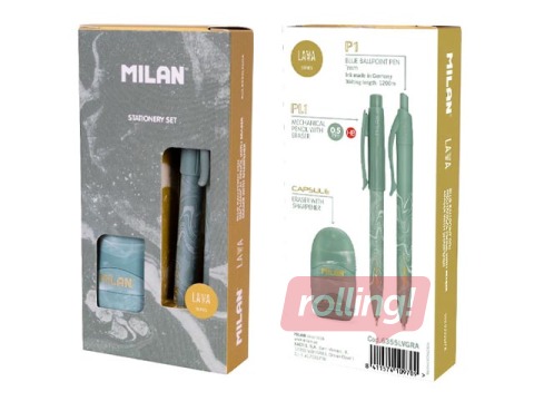 Ballpoint pen, mechanical pencil, and eraser set Milan, Lava, green
