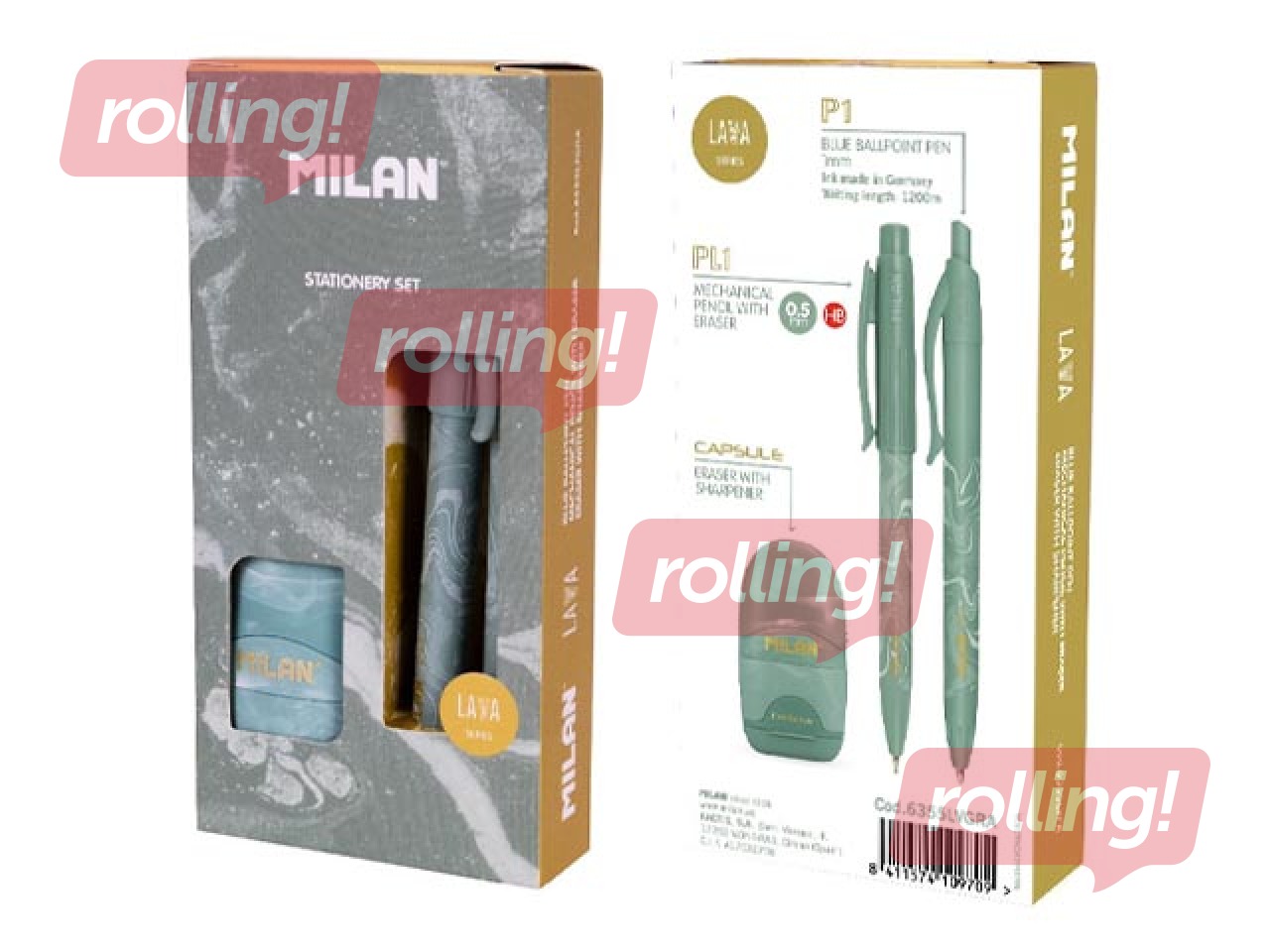 Ballpoint pen, mechanical pencil, and eraser set Milan, Lava, green