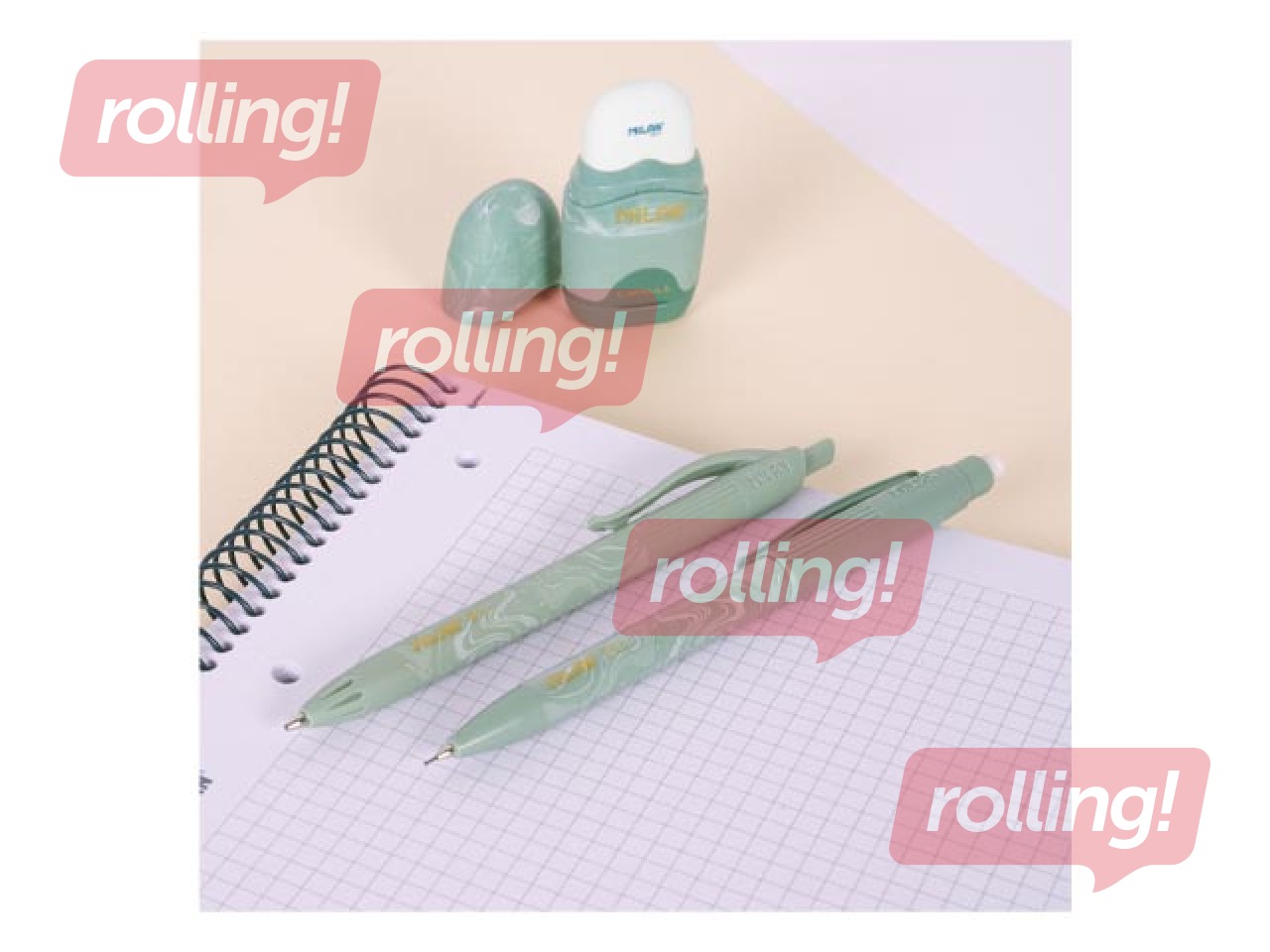 Ballpoint pen, mechanical pencil, and eraser set Milan, Lava, green