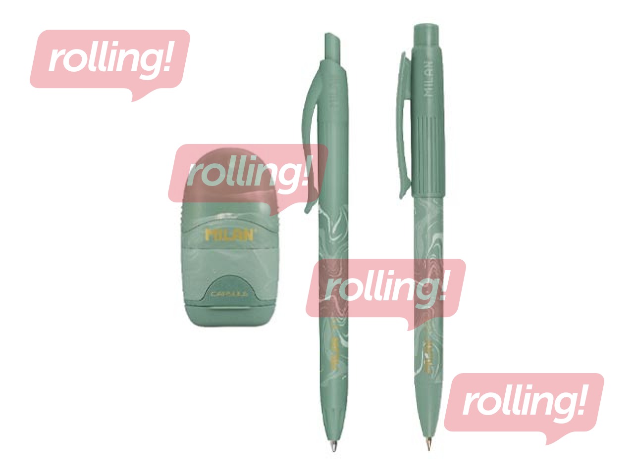 Lodīšu pildspalvas, mehāniskā zīmuļa un dzēšgumijas komplekts Milan, Lava, zaļa