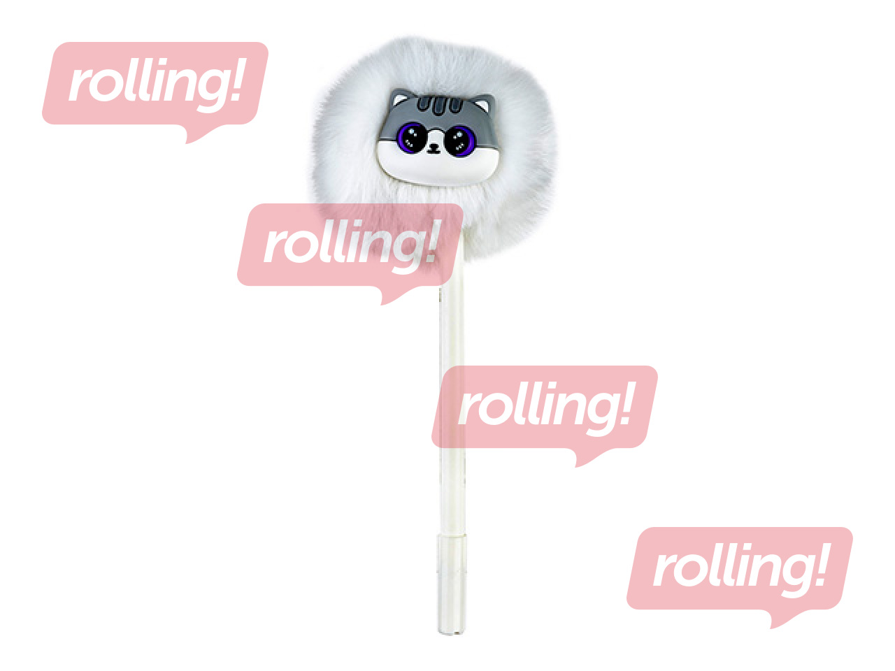 Lodīšu pildspalva Hairball Kitty, balta, zila, 0.7mm