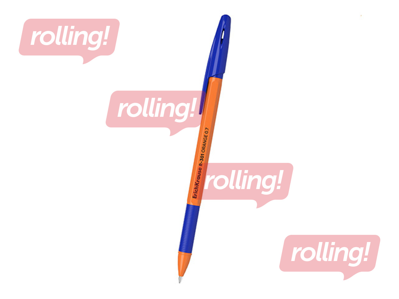Lodīšu pildspalva ErichKrause, R-301, Stick&Grip, Orange, zila, 0.7mm