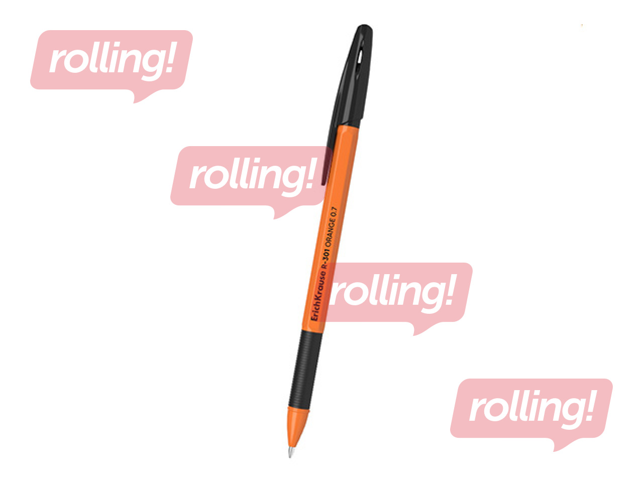 Lodīšu pildspalva ErichKrause, R-301, Stick&Grip, Orange, melna, 0.7mm