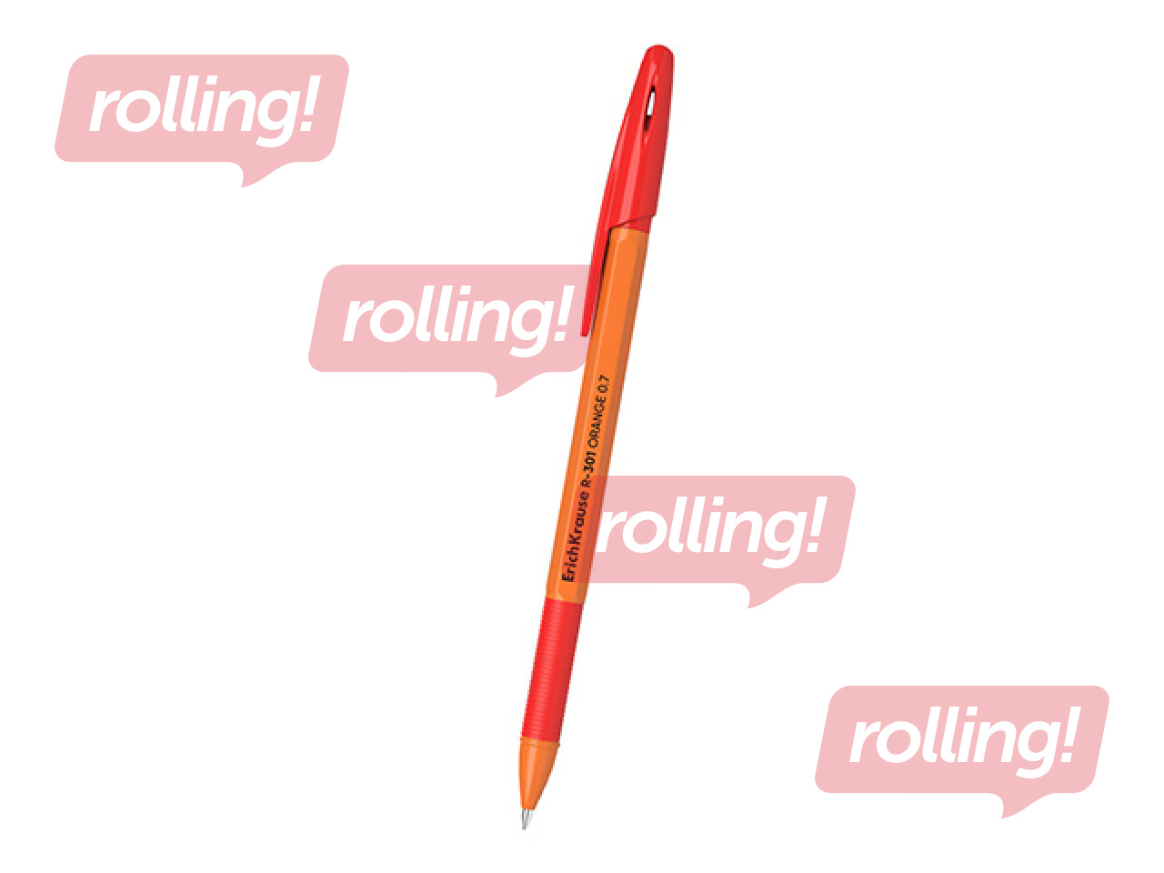 Lodīšu pildspalva ErichKrause, R-301, Stick&Grip Orange, sarkana, 0.7mm