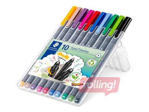 Flomāsterpildspalvu komplekts STAEDTLER TRIPLUS fineliner, 0.3mm, 10 krāsas