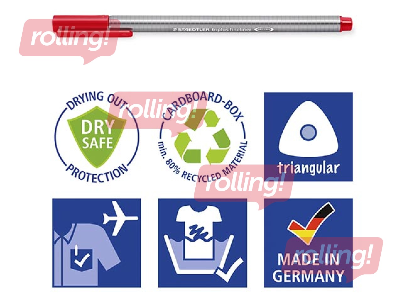 Flomāsterpildspalvu penālis STAEDTLER TRIPLUS fineliner 334, 0.3mm, 20 krāsas