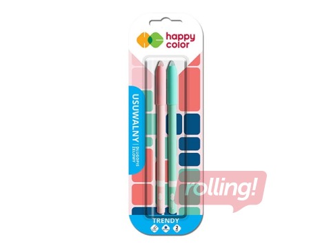 Gēla pildspalvu komplekts Happy Color Trendy, dzēšamas, zila tinte, 0.5mm, 2 gab.