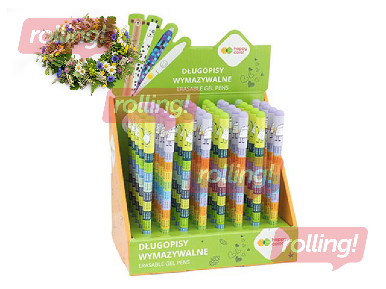 Gēla pildspalva Happy Color, reizināšanas tabula, zaļš vai violets, dzēšama, zila tinte, 0.5mm +Līg