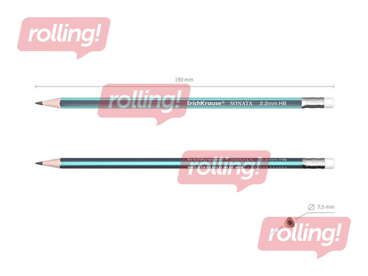 Harilik pliiats ErichKrause Sonata kustukummiga, HB